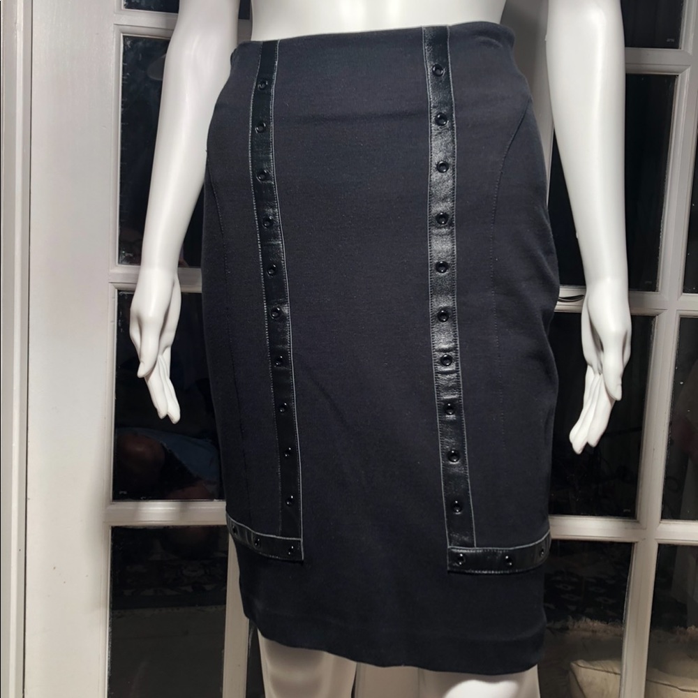 bebe black fit midi embellished skirt